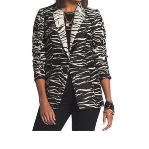 CHICO"S Black and White Bi-color Animal‎ Print Jacket Blazer~1 Small
